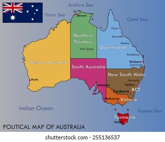 Political Map Australia Stock Vector (Royalty Free) 255136537 ...