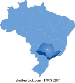 Political map of Brazil with all states where Sao Paulo is pulled out