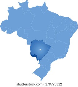 Political map of Brazil with all states where Mato Grosso do Sul is pulled out