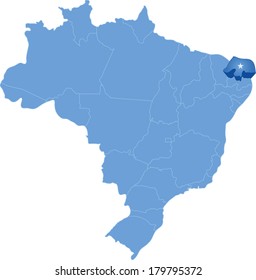 Political map of Brazil with all states where Rio Grande do Norte is pulled out