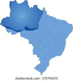 Political map of Brazil with all states where Amazonas is pulled out