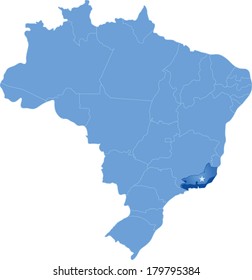 Political map of Brazil with all states where Rio de Janeiro is pulled out