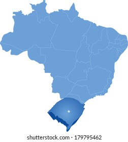 Political map of Brazil with all states where Rio Grande do Sul is pulled out