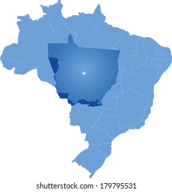 Political map of Brazil with all states where Mato Grosso is pulled out