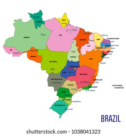 Brazil Map With States And Capitals Political Map Brazil Regions Their Capitals Stock Vector (Royalty Free)  1038041323 | Shutterstock