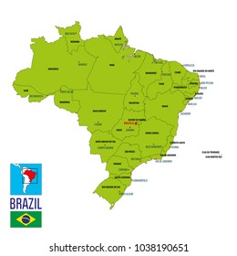 Political map of Brazil with regions and their capitals