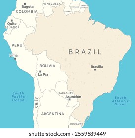 A political map of Brazil showcasing its borders and capitals. Ideal for geographic, educational