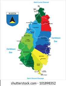 Political map of the caribbean island of Saint Lucia