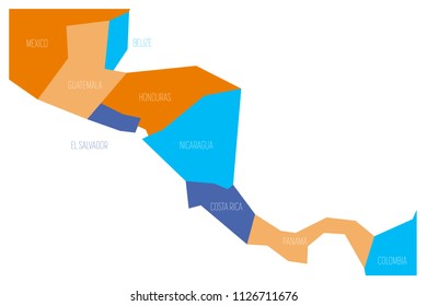 Political map of Central Amercia. Simlified schematic flat vector map in four color scheme.