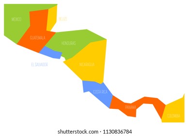 Political map of Central Amercia. Simlified schematic flat vector map in four color scheme.