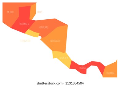 Political map of Central Amercia. Simlified schematic flat vector map in shades of orange.