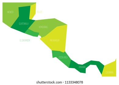 Political map of Central Amercia. Simlified schematic flat vector map in shades of green.