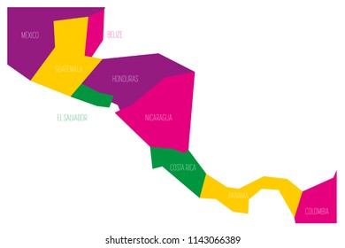 Political map of Central Amercia. Simlified schematic flat vector map in four color scheme.