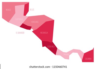 Political map of Central Amercia. Simlified schematic flat vector map in shades of pink.