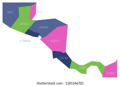 Political map of Central Amercia. Simlified schematic flat vector map in four color scheme.