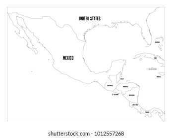 Political map of Central America and Mexico in four shades of green. Simple thin black outline vector illustration.