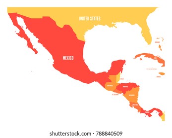 Political map of Central America and Mexico in four shades of orange. Simple flat vector illustration.