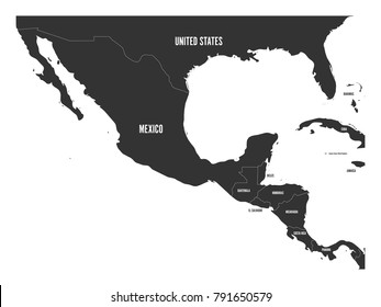 Political map of Central America and Mexico in dark grey. Simple flat vector illustration.