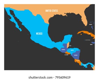 Political map of Central America and Mexico in four colors. Simple flat vector illustration.