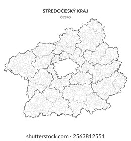 Political Map of the Central Bohemian Region (Středočeský kraj) with Districts (Okres), AD MEC (SO ORP), AD CLA (SO POU) and Municipalities (Obcí) 2024 - Czechia Czech Republic (Česko) - Vector Map