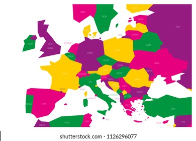 Political map of Central and Southern Europe. Simlified schematic vector map in four color scheme.