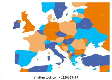 Political Map Of Central And Southern Europe. Simlified Schematic Vector Map In Four Color Scheme.