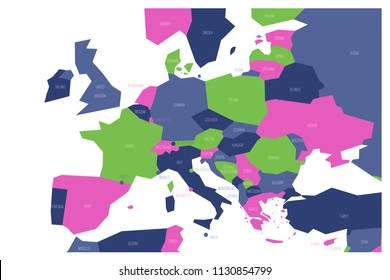 Political map of Central and Southern Europe. Simlified schematic vector map in four color scheme.