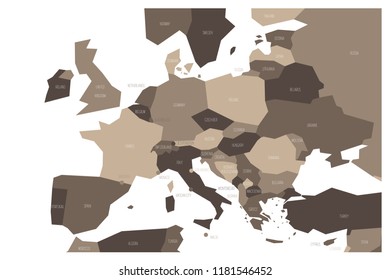 Political map of Central and Southern Europe. Simlified schematic vector map in four shades of grey.