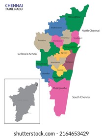 Political map of Chennai city along with Tamilnadu map vector illustration