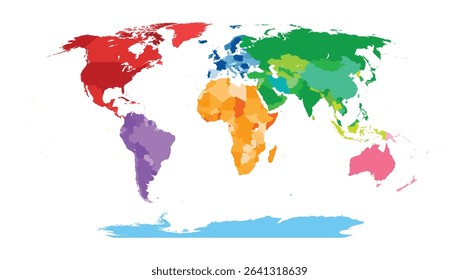 Political map with colorful continents and borders