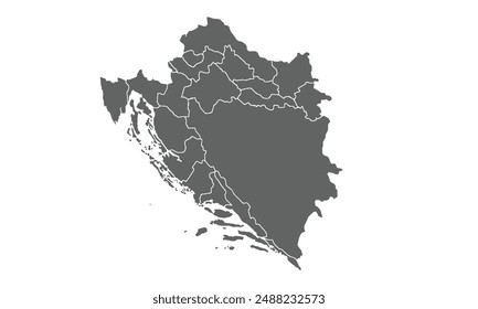 Political Map of Croatia isolated on white background. for website layouts, background, education, precise, customizable, Travel worldwide, map silhouette backdrop, earth geography, political