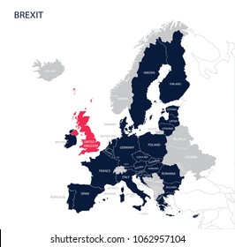 Political map of EU (European Union) without United kingdom, England. Brexit. Vector.