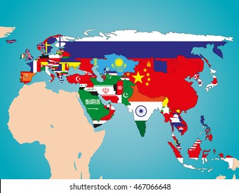 Political Map Eurasia Flags States Stock Vector (Royalty Free ...