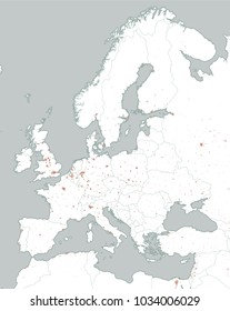 Political map of Europe and Africa. European cities. Political map with the border of the states. Urban areas