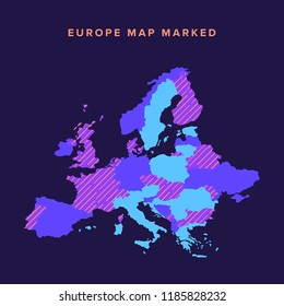 Political map of Europe continent in three color variants isolated on blank background. Vector illustration.