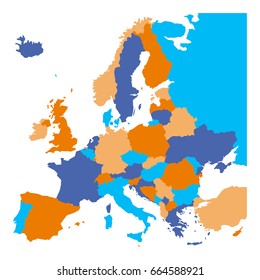 Political map of Europe. European ministates included. Flat map on white background. Colorful vector illustration.