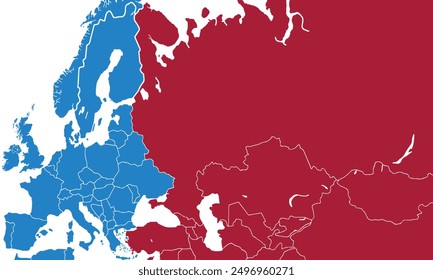 Political Map of Europe with individual colors isolated on white background.for website layouts, background, education, precise, customizable, Travel worldwide, map silhouette backdrop.