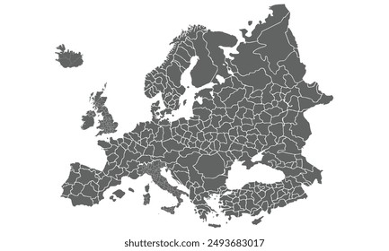 Political Map of Europe isolated on white background. for website layouts, background, education, precise, customizable, Travel worldwide, map silhouette backdrop, earth geography, political, reports.