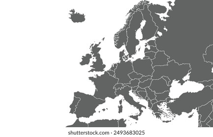 Political Map of Europe isolated on white background. for website layouts, background, education, precise, customizable, Travel worldwide, map silhouette backdrop, earth geography, political, reports.