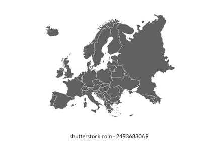 Political Map of Europe isolated on white background. for website layouts, background, education, precise, customizable, Travel worldwide, map silhouette backdrop, earth geography, political, reports.