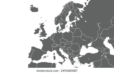 Political Map of Europe isolated on white background. for website layouts, background, education, precise, customizable, Travel worldwide, map silhouette backdrop, earth geography, political, reports.