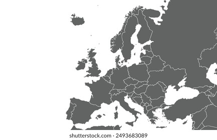 Political Map of Europe isolated on white background. for website layouts, background, education, precise, customizable, Travel worldwide, map silhouette backdrop, earth geography, political, reports.