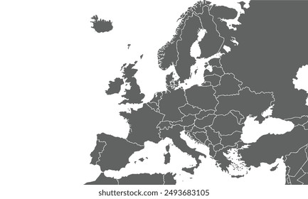 Political Map of Europe isolated on white background. for website layouts, background, education, precise, customizable, Travel worldwide, map silhouette backdrop, earth geography, political, reports.
