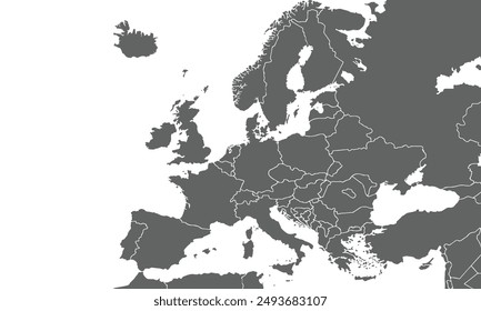 Political Map of Europe isolated on white background. for website layouts, background, education, precise, customizable, Travel worldwide, map silhouette backdrop, earth geography, political, reports.