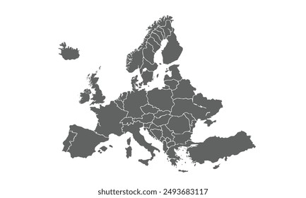 Political Map of Europe isolated on white background. for website layouts, background, education, precise, customizable, Travel worldwide, map silhouette backdrop, earth geography, political, reports.