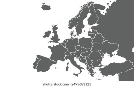 Political Map of Europe isolated on white background. for website layouts, background, education, precise, customizable, Travel worldwide, map silhouette backdrop, earth geography, political, reports.