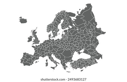 Political Map of Europe isolated on white background. for website layouts, background, education, precise, customizable, Travel worldwide, map silhouette backdrop, earth geography, political, reports.