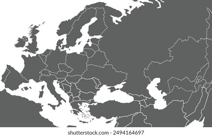 Political Map of Europe isolated on white background. for website layouts, background, education, precise, customizable, Travel worldwide, map silhouette backdrop, earth geography, political, reports.