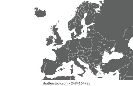 Political Map of Europe isolated on white background. for website layouts, background, education, precise, customizable, Travel worldwide, map silhouette backdrop, earth geography, political, reports.