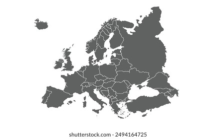 Political Map of Europe isolated on white background. for website layouts, background, education, precise, customizable, Travel worldwide, map silhouette backdrop, earth geography, political, reports.
